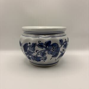 Blue White Floral Butterfly Planter Flower Pot Vintage Chinese Style